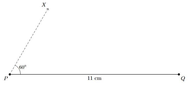Step 2 Step 2: An angle of 60 degrees is constructed at point P.